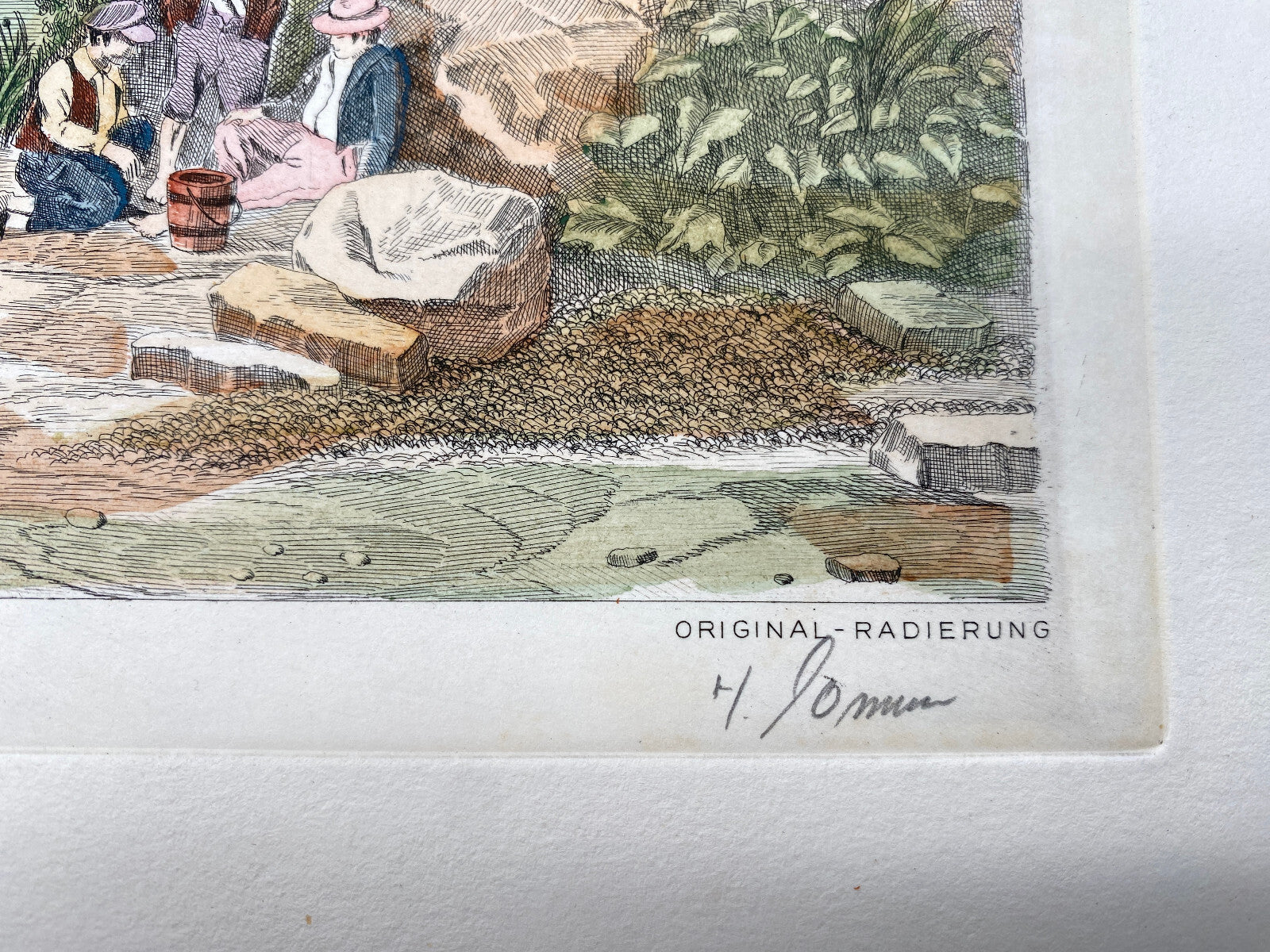 DEUTSCHER KÜNSTLER HEINZ WEHLISCH RADIERUNG KOLORIERT BURG AN DER WUPPER 1840