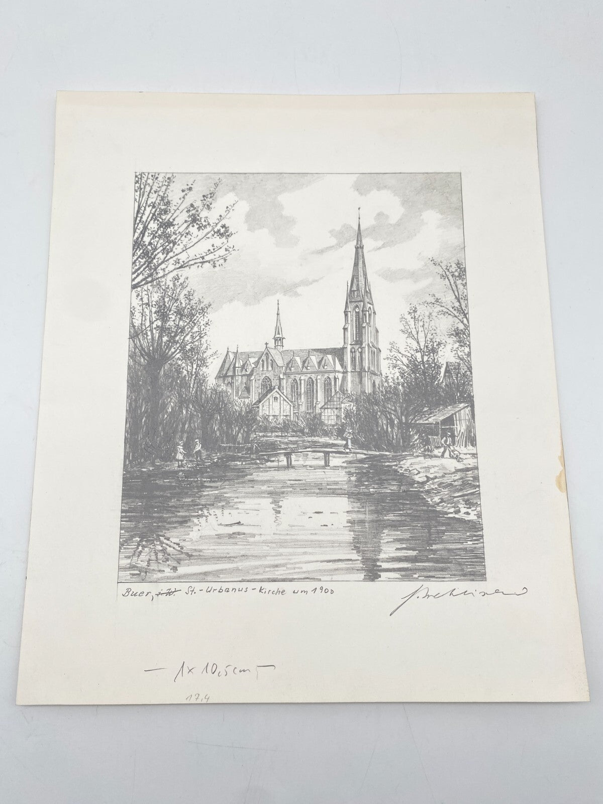 DEUTSCHER KÜNSTLER HEINZ WEHLISCH ZEICHNUNG BUER URBANUS KIRCHE 1900 SIGNIERT
