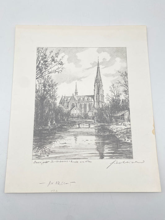 DEUTSCHER KÜNSTLER HEINZ WEHLISCH ZEICHNUNG BUER URBANUS KIRCHE 1900 SIGNIERT