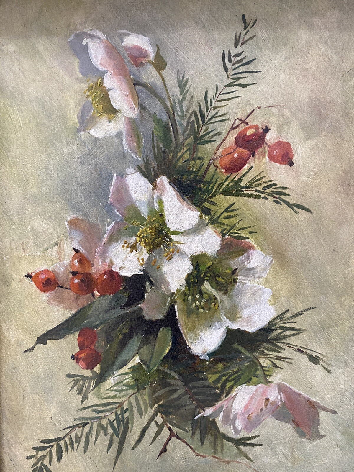 * GEMÄLDE ACRYLGEMÄLDE BLUMENMALEREI BLUMEN BOUQUET BILD VINTAGE RAHMEN