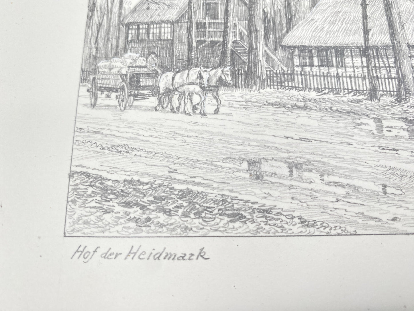 DEUTSCHER KÜNSTLER HEINZ WEHLISCH ZEICHNUNG HOF DER HEIDMARK HANDSIGNIERT