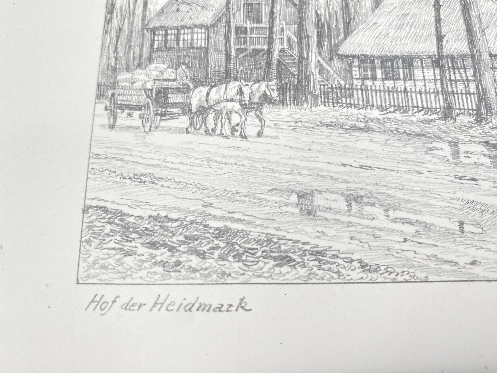 DEUTSCHER KÜNSTLER HEINZ WEHLISCH ZEICHNUNG HOF DER HEIDMARK HANDSIGNIERT