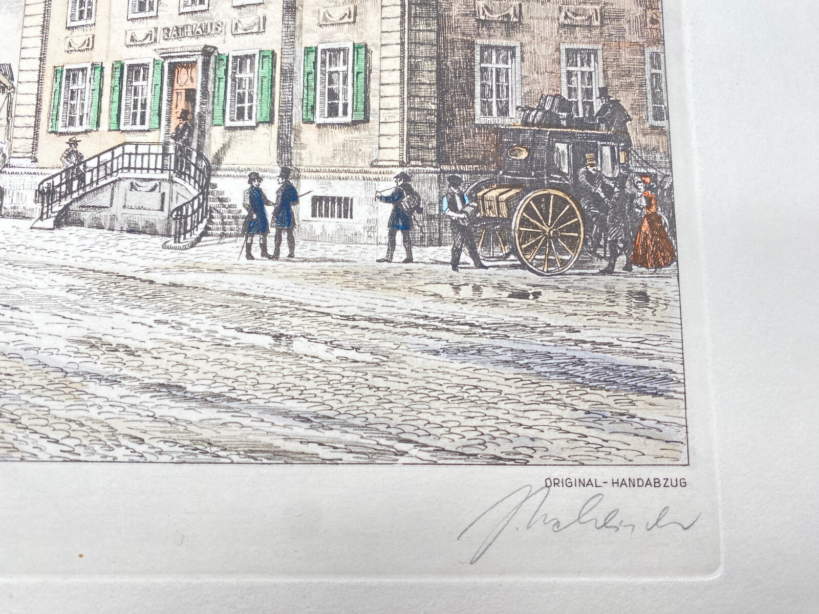 HEINZ WEHLISCH RADIERUNG MARKTPLATZ LENNEP REMSCHEID 1840 HANDSIGNIERT