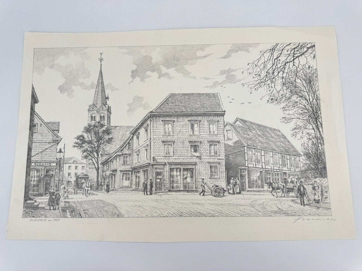 * HEINZ WEHLISCH ZEICHNUNG BURSCHEID UM 1900 ANSICHT SIGNIERT