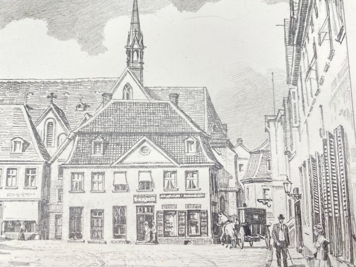HEINZ WEHLISCH ZEICHNUNG RECKLINGHAUSEN MARKTPLATZ UM 1915 HANDSIGNIERT