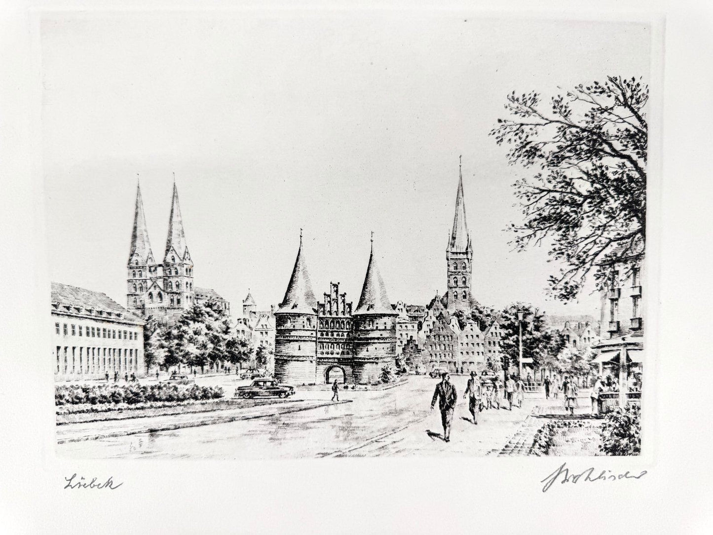 * GRAFIK DRUCKGRAFIK LÜBECK HOLSTENTOR 50ER WEHLISCH
