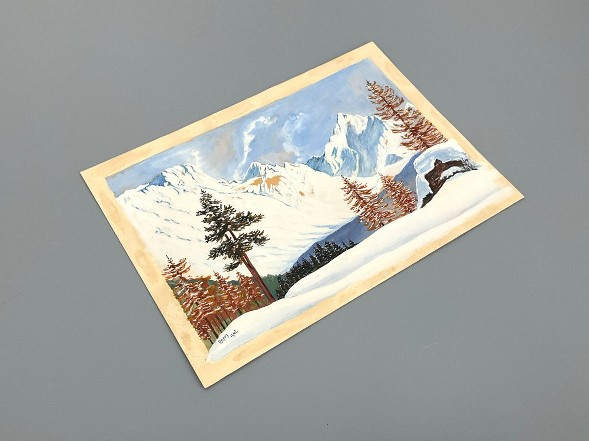 *GEMÄLDE GOUACHE F. KRUG WINTERLANDSCHAFT BERGLANDSCHAFT 1943