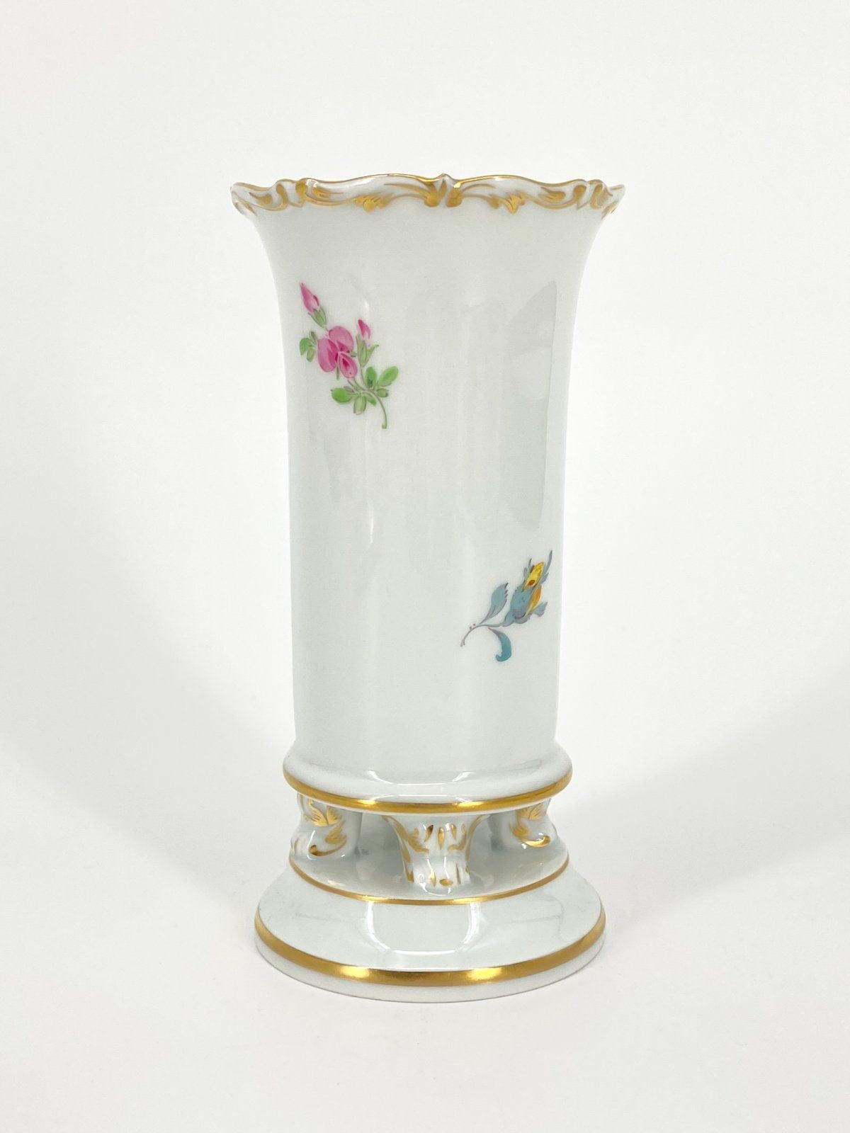 * MEISSEN PORZELLAN FÜßCHENVASE SOCKEL STREUBLUMEN GOLDRAND