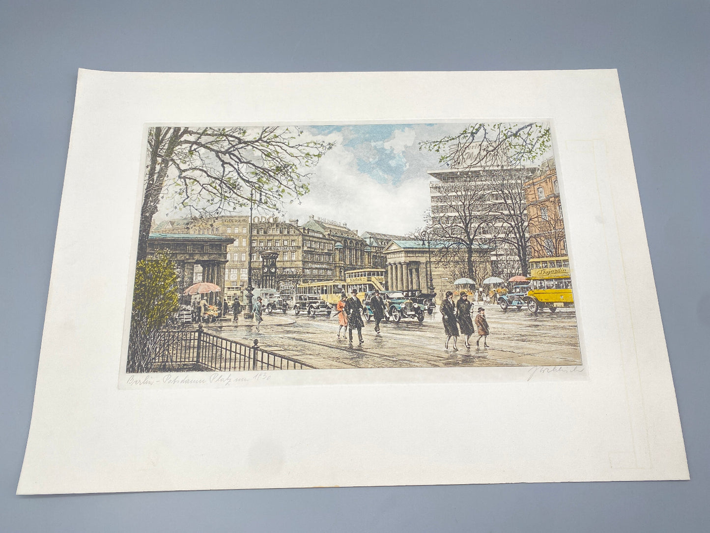 HEINZ WEHLISCH BERLIN POTSDAMER PLATZ 1930 ORIGINAL RADIERUNG KOLORIERT SIGNIERT
