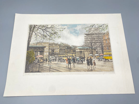 HEINZ WEHLISCH BERLIN POTSDAMER PLATZ 1930 ORIGINAL RADIERUNG KOLORIERT SIGNIERT