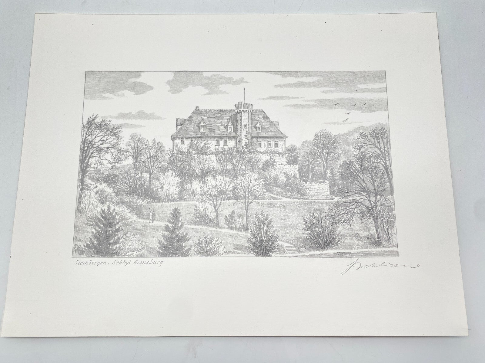 HEINZ WEHLISCH ZEICHNUNG STEINBERGEN SCHLOSS ARENSBURG HANDSIGNIERT
