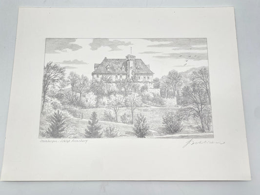 HEINZ WEHLISCH ZEICHNUNG STEINBERGEN SCHLOSS ARENSBURG HANDSIGNIERT