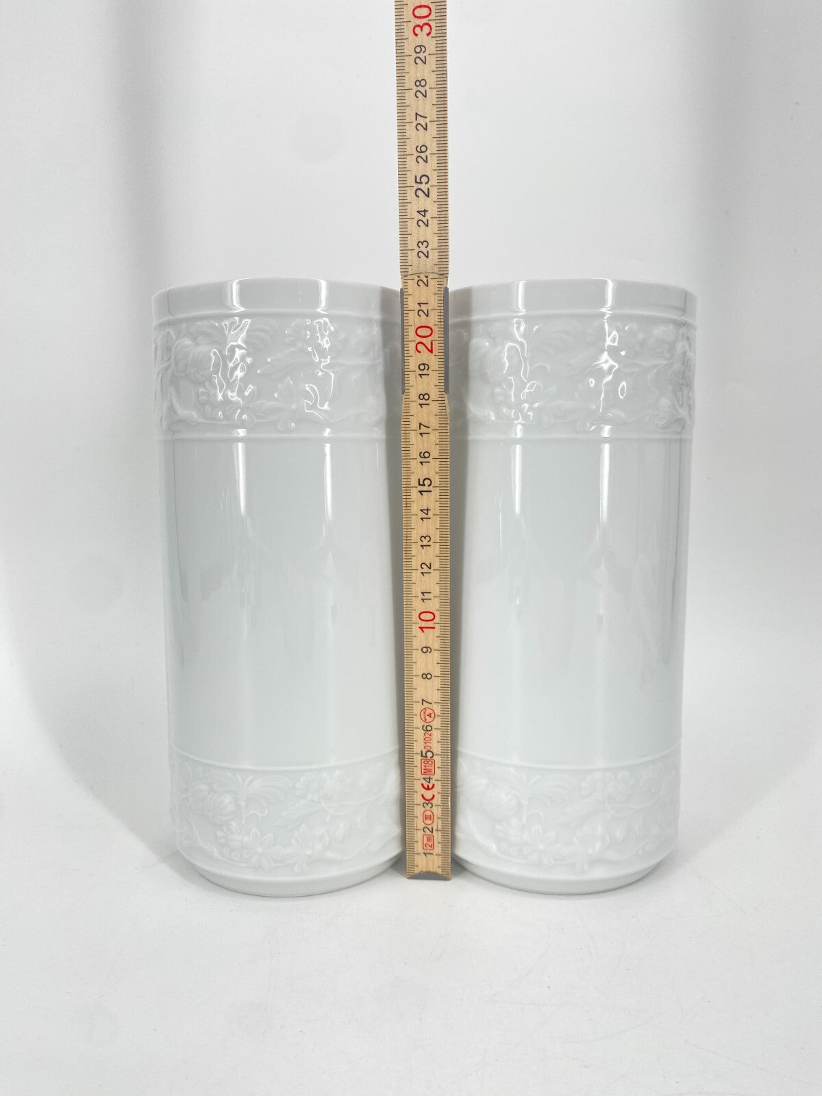 * 2x KRAUTHEIM PORZELLAN VASE MURILLO WEIß ZYLINDRISCH FLORAL 22CM SELB