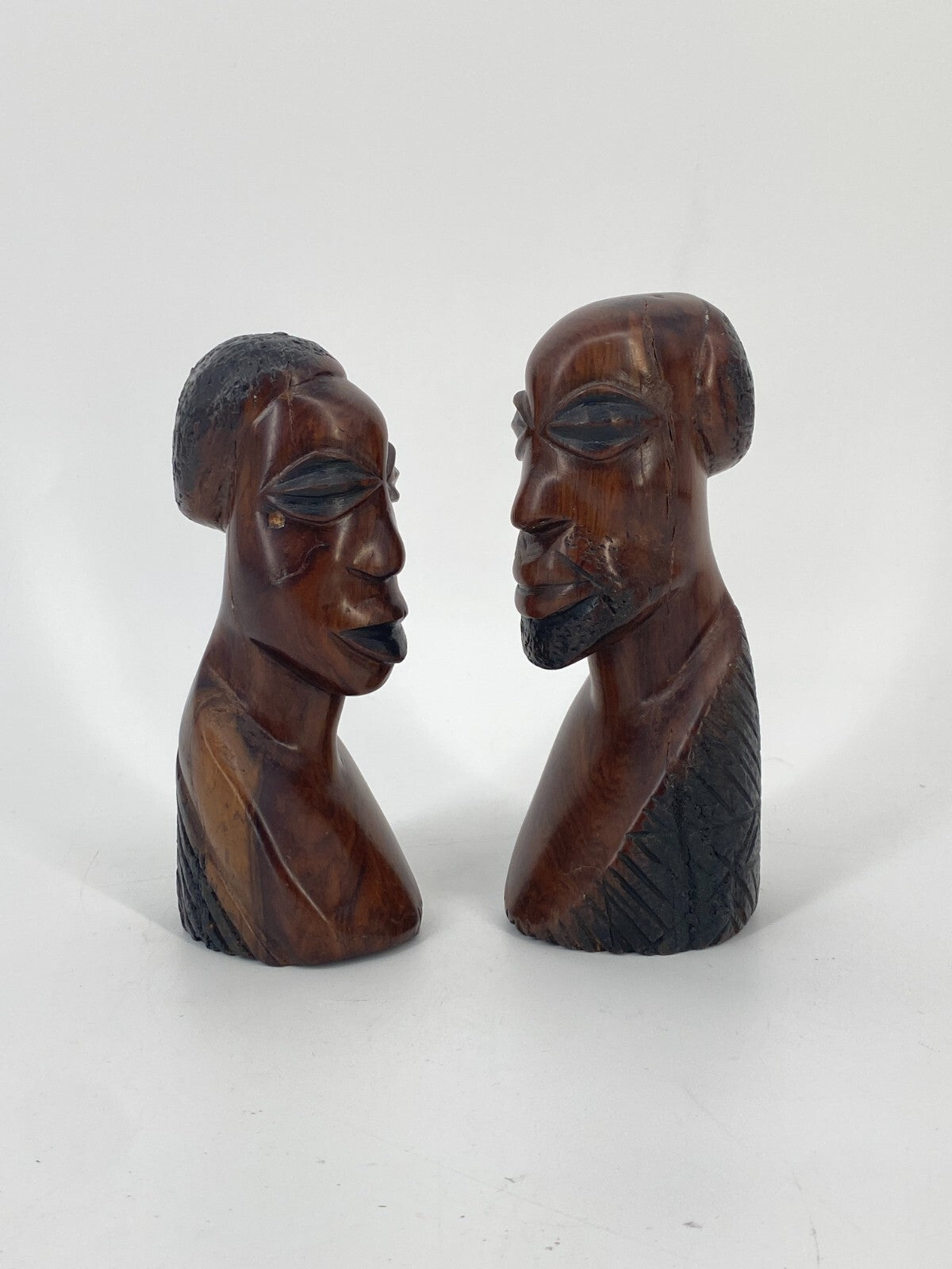 * 2 x AFRIKA HOLZ FIGUR KOPF ROSENHOLZ BÜSTE SCHNITZ HANDARBEIT VINTAGE