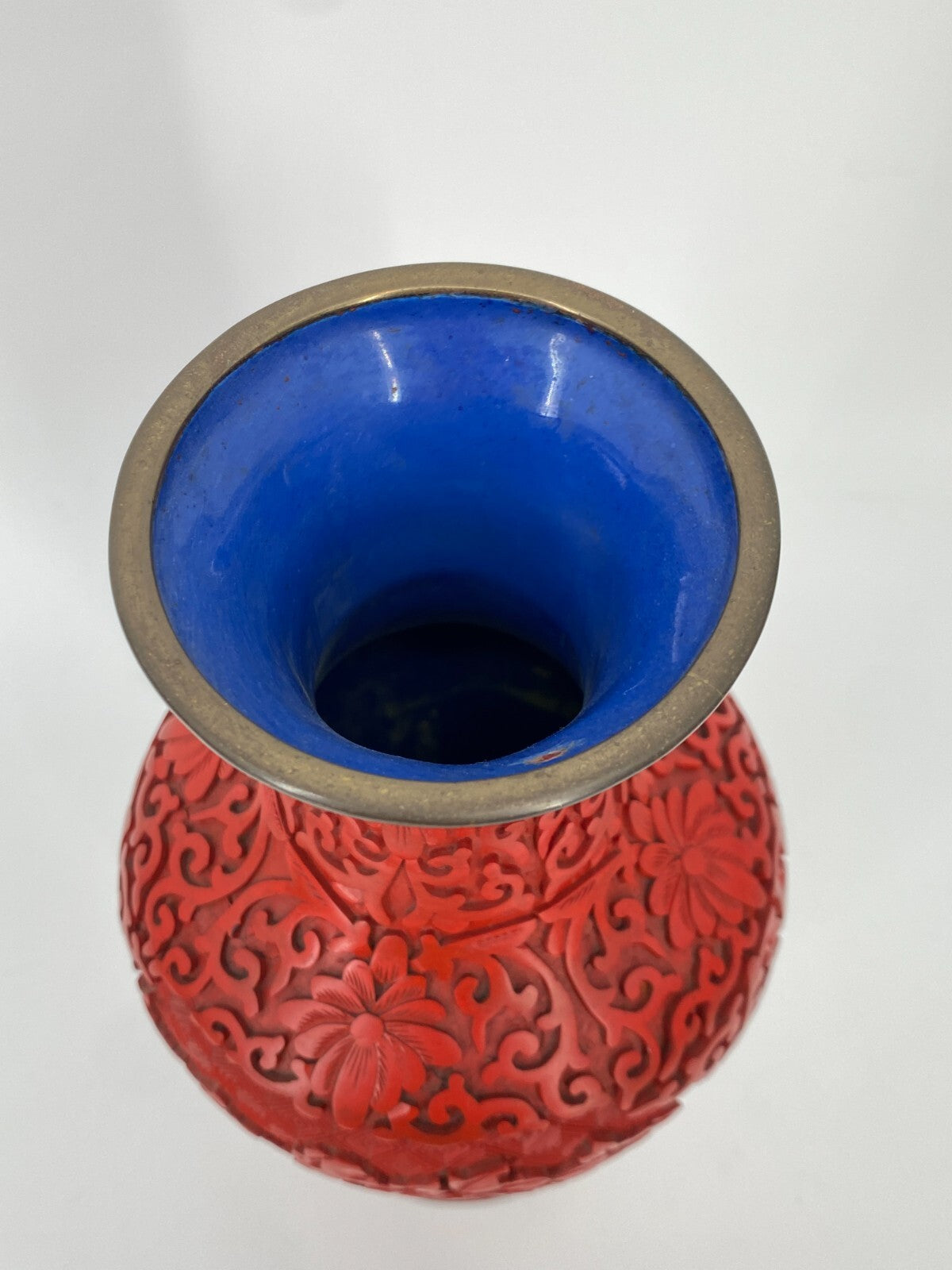 * CHINA VASE LACK SCHNITZARBEIT ZINNOBER CHENSHA ASIATIKA LAQUER VINTAGE