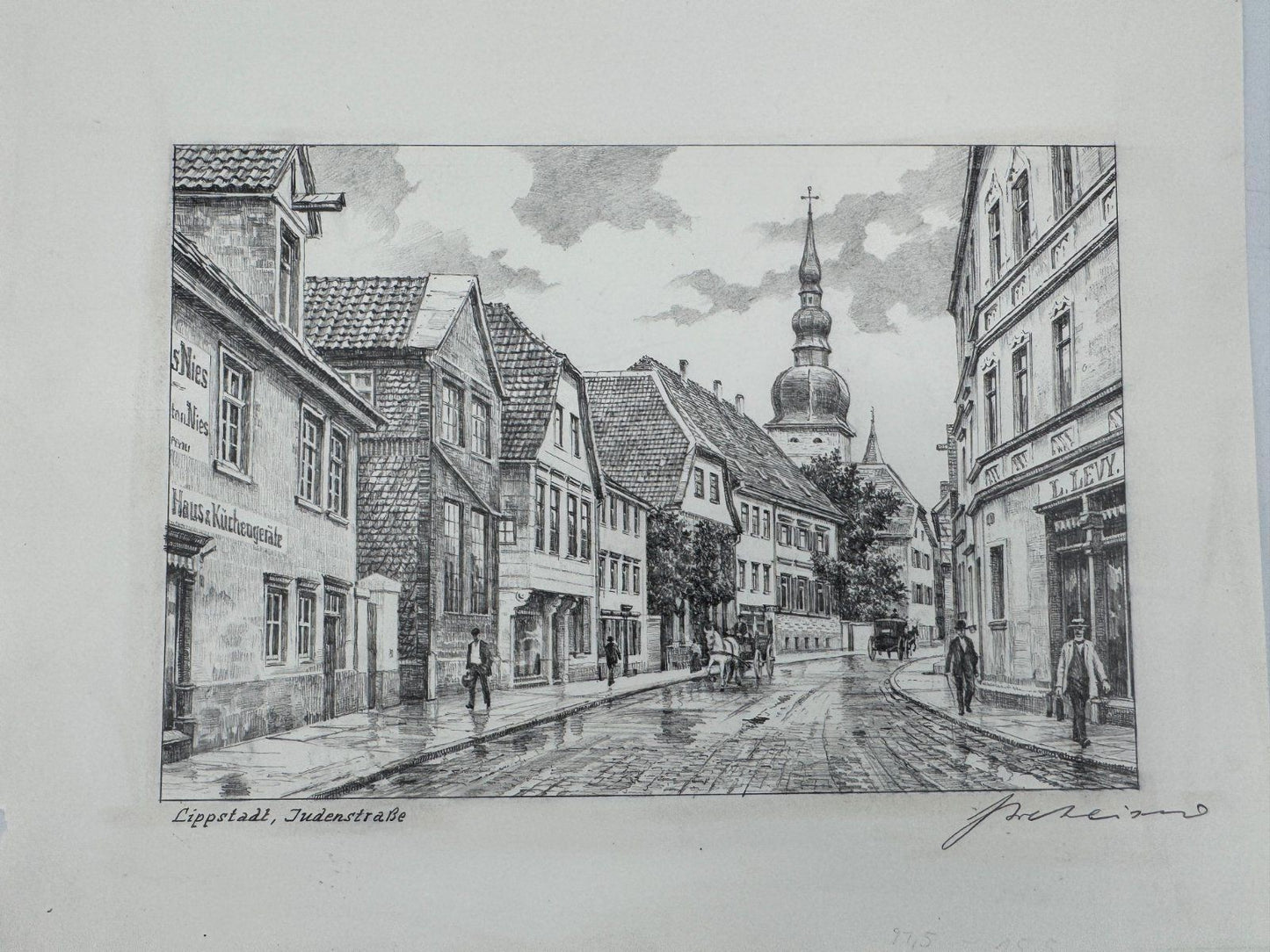 * HEINZ WEHLISCH ZEICHNUNG LIPPSTADT JUDENSTRAßE ANSICHT SIGNIERT