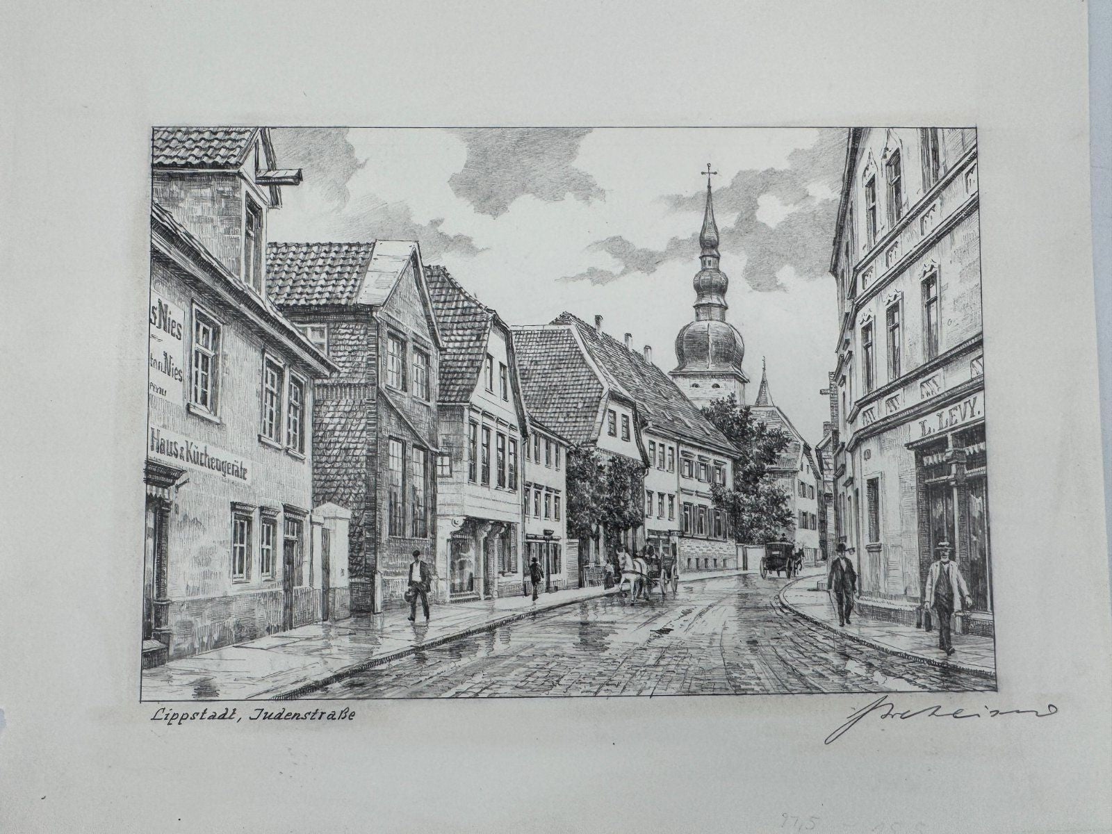 * HEINZ WEHLISCH ZEICHNUNG LIPPSTADT JUDENSTRAßE ANSICHT SIGNIERT