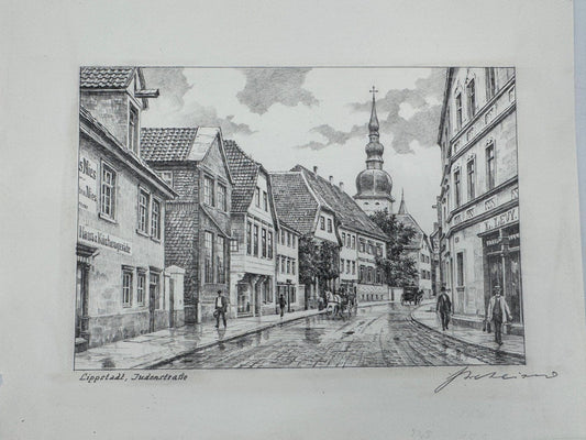 * HEINZ WEHLISCH ZEICHNUNG LIPPSTADT JUDENSTRAßE ANSICHT SIGNIERT