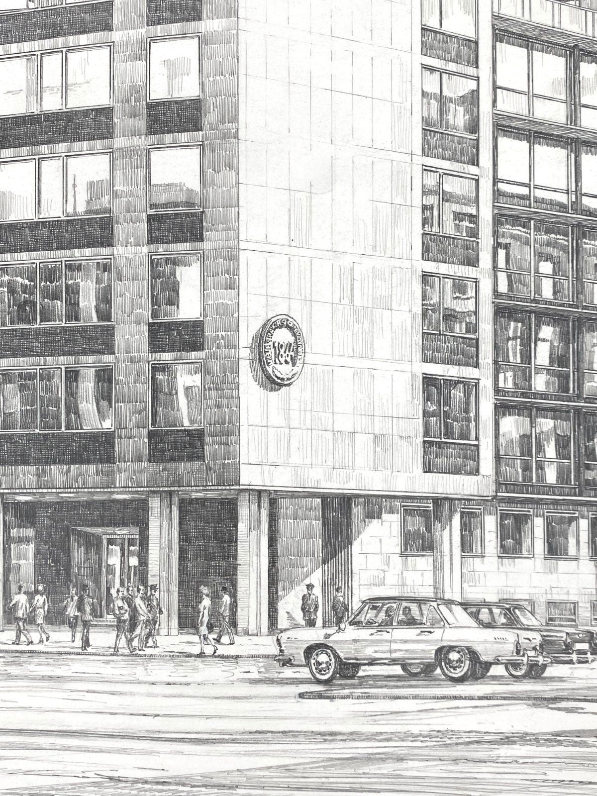 *GRAFIK HANDZEICHNUNG HEINZ WEHLISCH HAMBURG SPARCASSE SIGN. GLOCKENGIEßERWALL