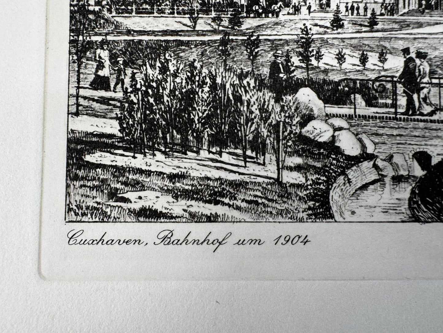 * HEINZ WEHLISCH ORIGINAL RADIERUNG CUXHAVEN BAHNHOF UM 1904 ANS