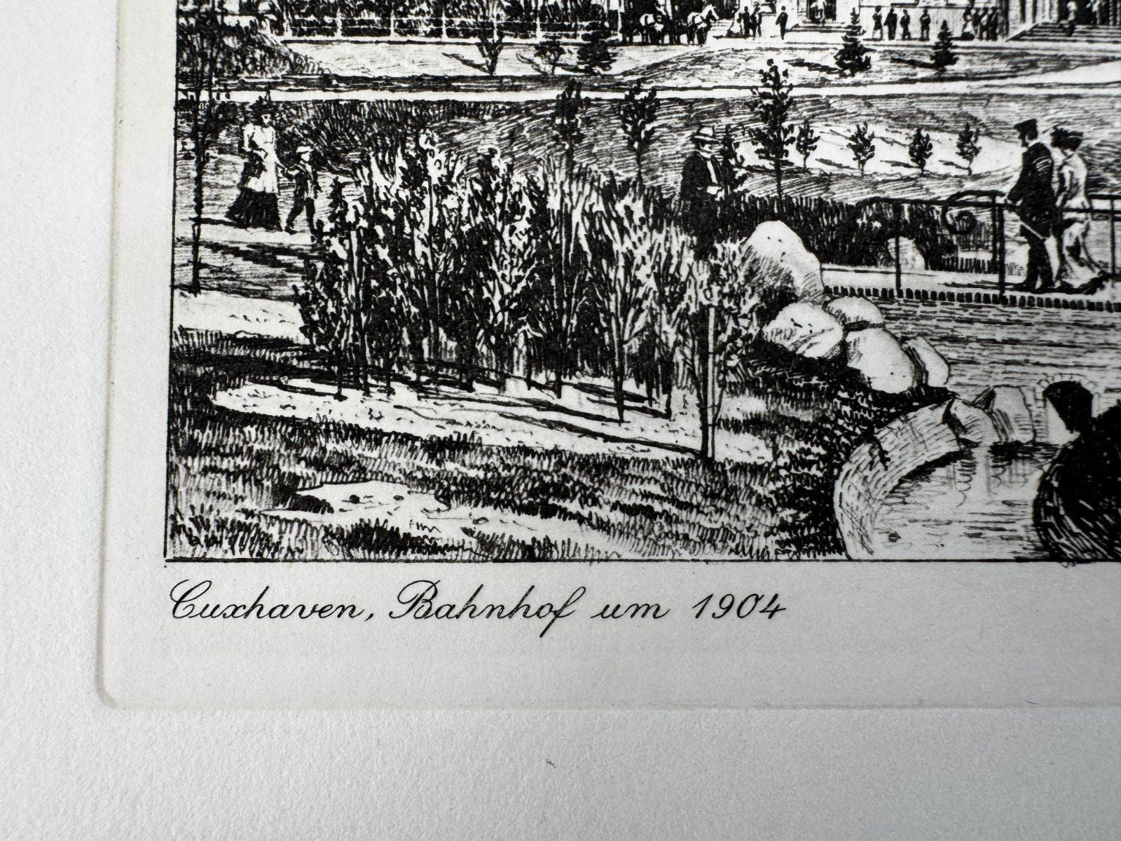 * HEINZ WEHLISCH ORIGINAL RADIERUNG CUXHAVEN BAHNHOF UM 1904 ANS