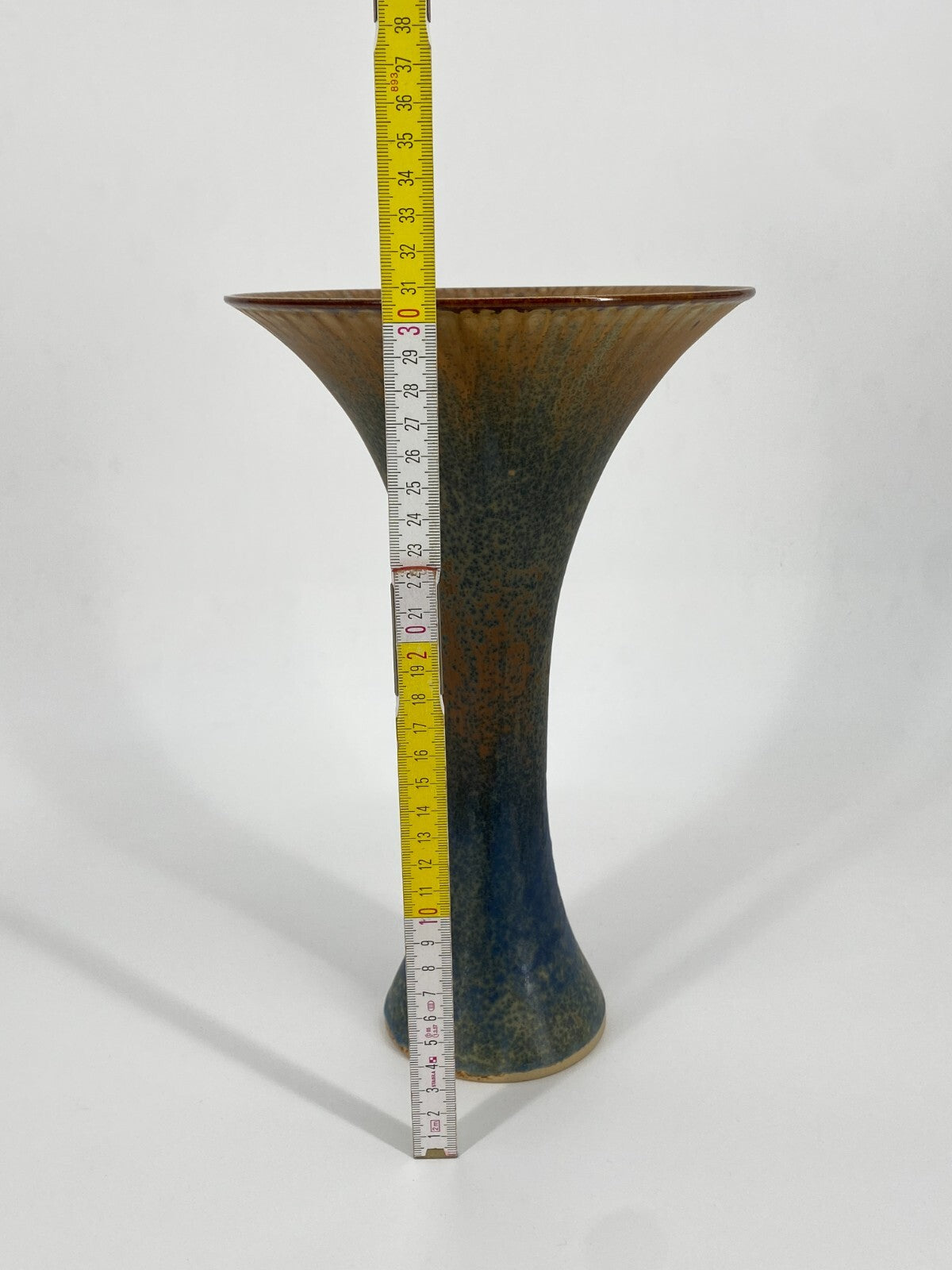 * STUDIO KERAMIK HELMUT SCHWABE VASE BLAU BRAUN KONKAV 30 CM VINTAGE