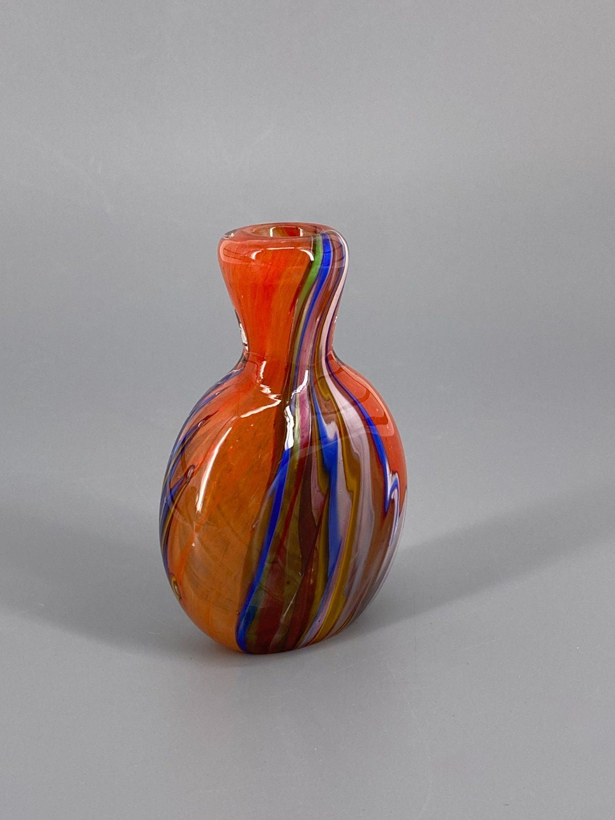 * KLEINE VASE MURANO GLAS ORANGE BLAU BUNT ITALIEN 10 CM MINI