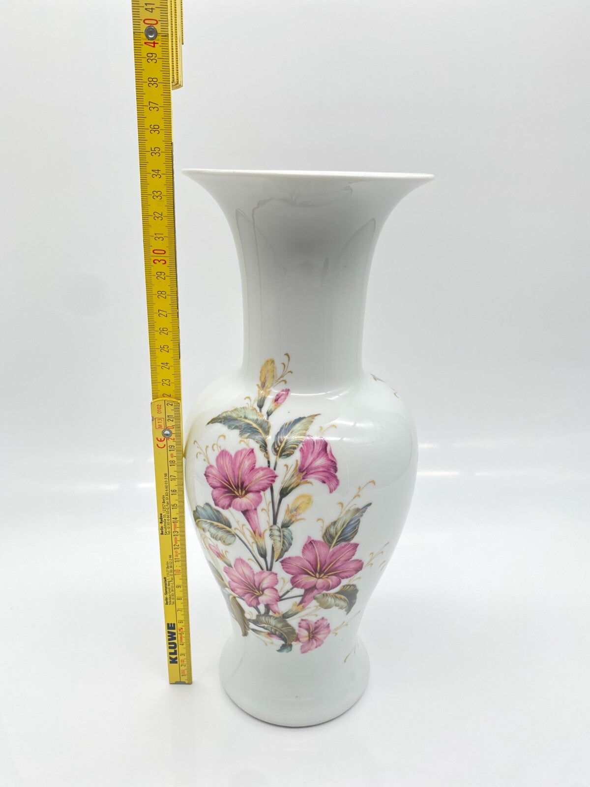 AK KAISER PORZELLAN VASE LILIANE BLUMENDEKOR K NOSSEK HÖHE 34 CM 70ER VINTAGE