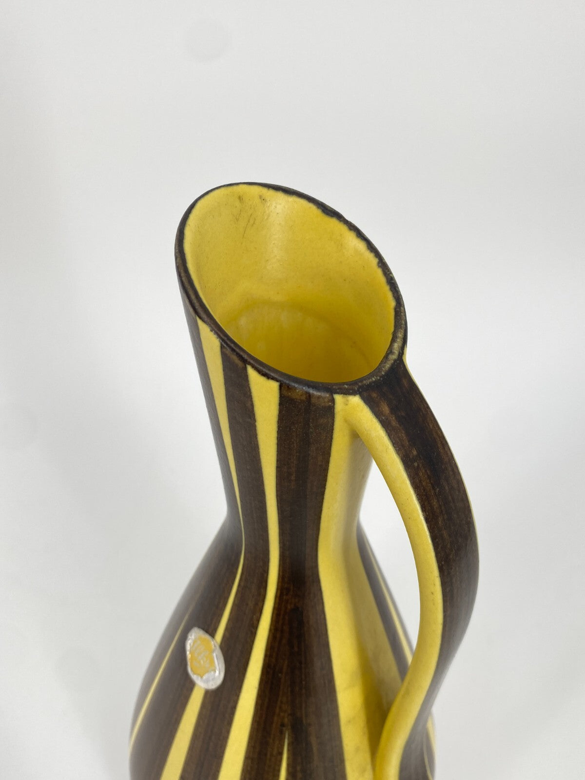 * ILKRA STUDIO KERAMIK VASE KRUG GELB BRAUN GESTREIFT 50ER 60ER MID CENTURY