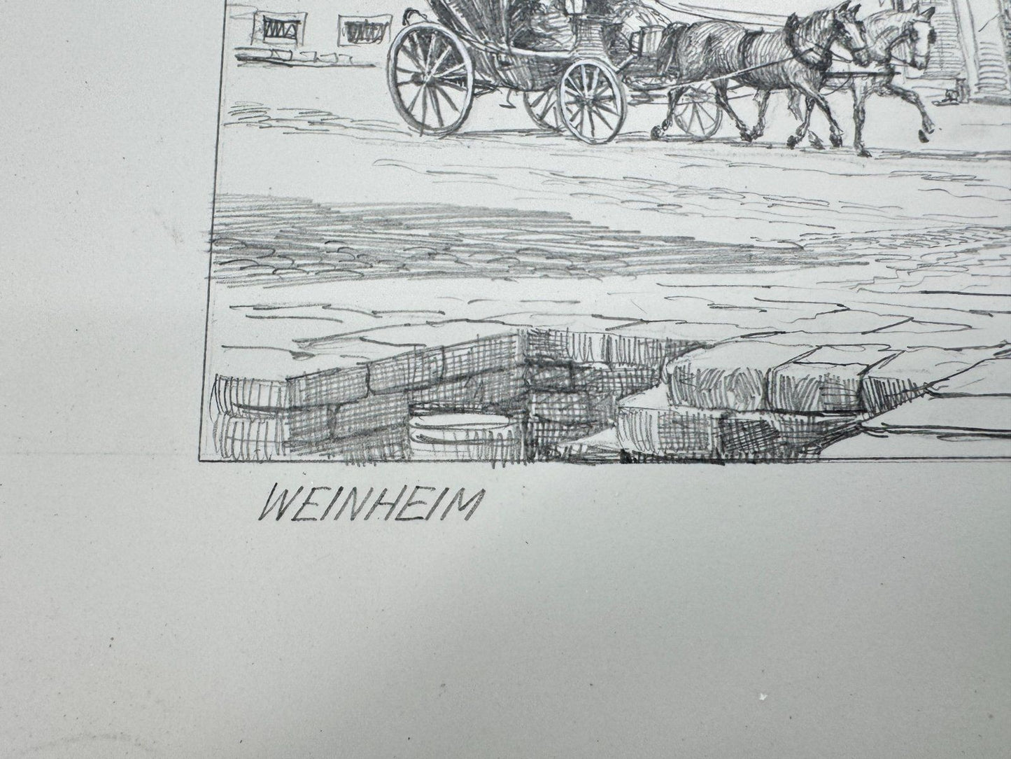 * HEINZ WEHLISCH ZEICHNUNG WEINHEIM UM 1880 ANSICHT SIGNIERT