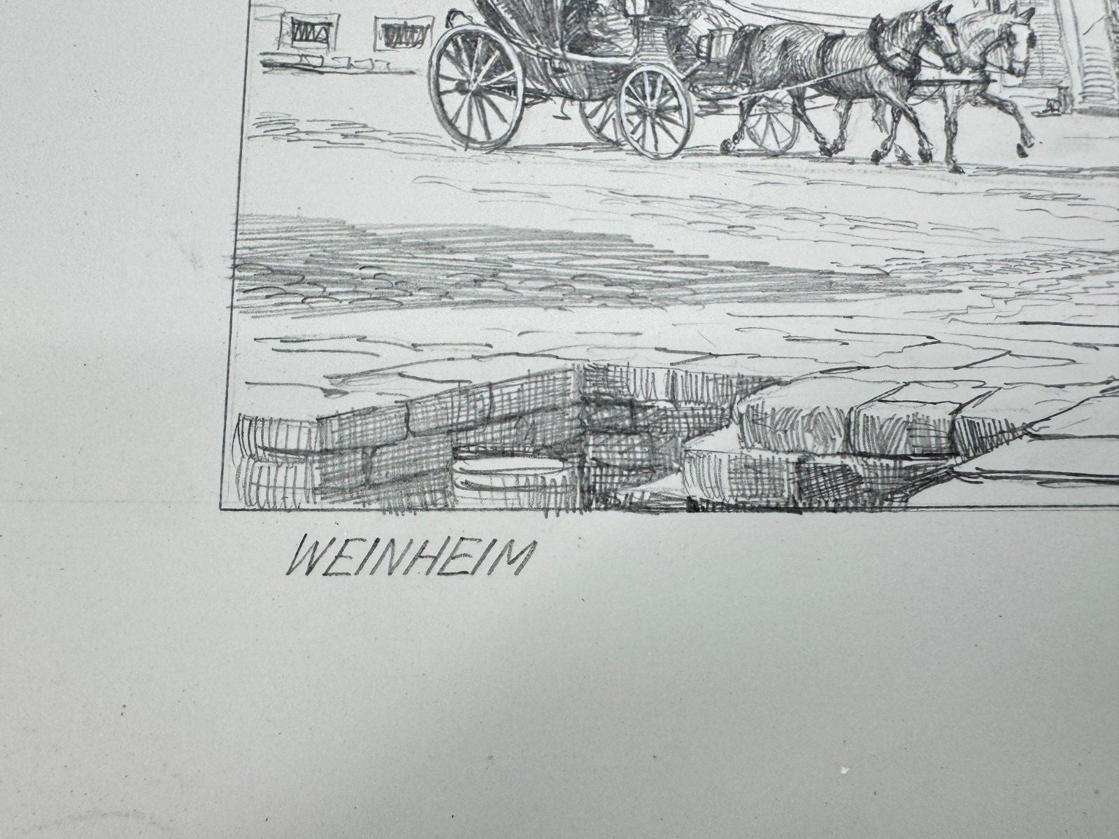 * HEINZ WEHLISCH ZEICHNUNG WEINHEIM UM 1880 ANSICHT SIGNIERT