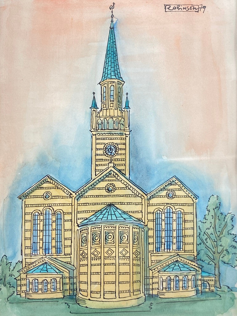 * ZEICHNUNG KOLORIERT BERLIN ST. MATTHÄUS KIRCHE 1979 SIGNIERT ROBINSEN