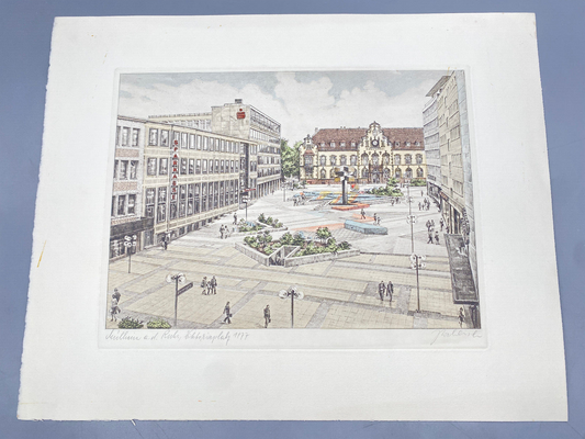HEINZ WEHLISCH RADIERUNG MÜHLHEIM A.D. RUHR COLORIERT ORIGINAL HANDSIGNIERT