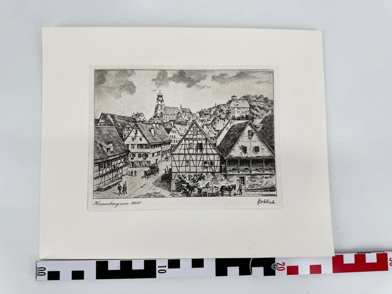 * HEINZ WEHLISCH ORIGINAL RADIERUNG HERRENBERG UM 1900 ANSICHT