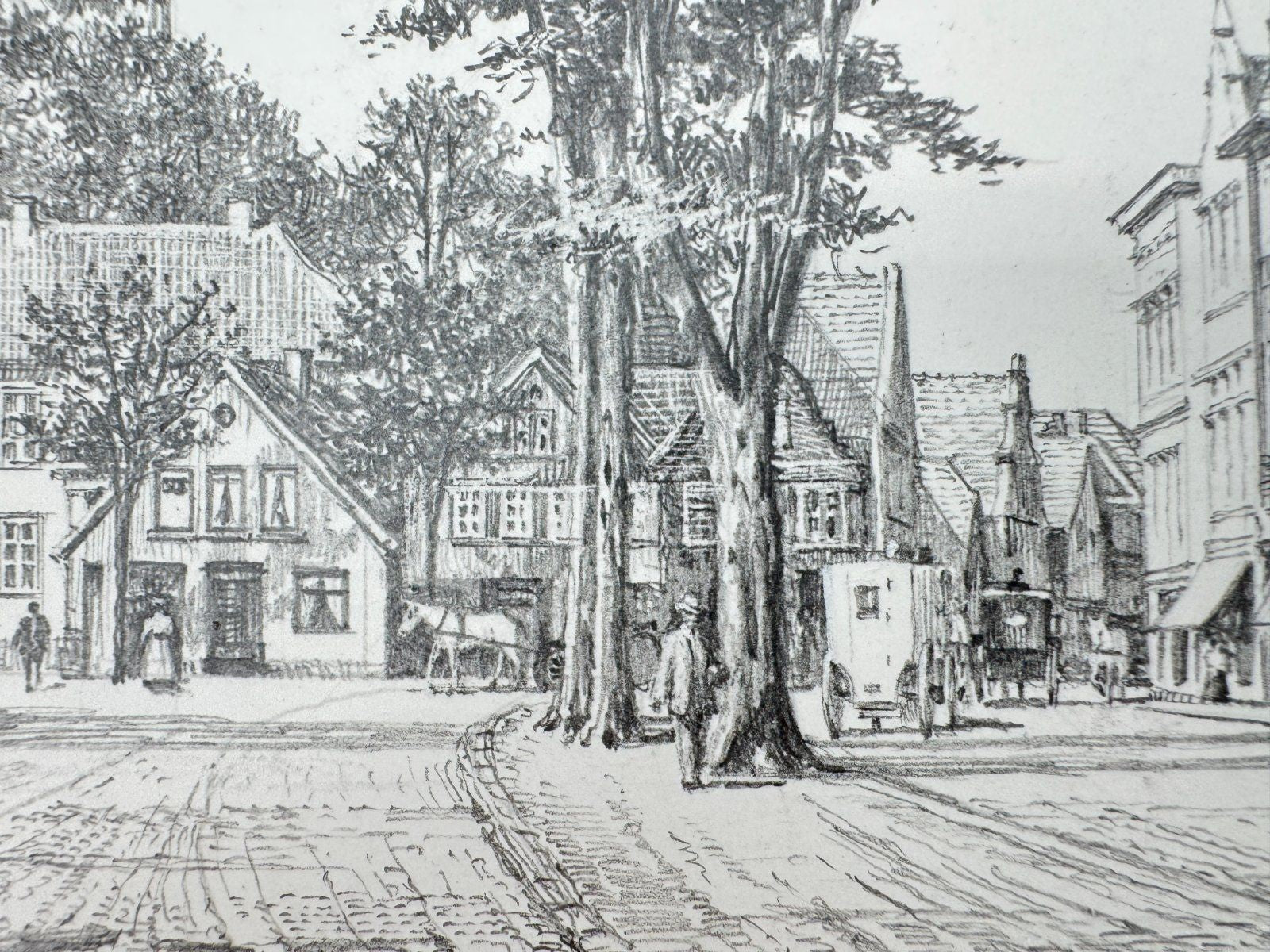 * HEINZ WEHLISCH ZEICHNUNG PLÖN MARKT ANSICHT SIGNIERT