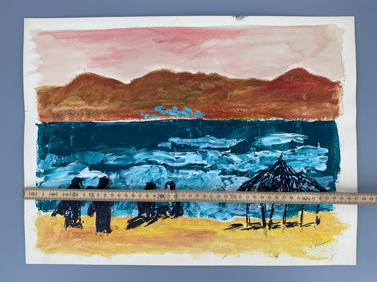 *GEMÄLDE ACRYL AQUARELL LANDSCHAFT NAHOST SEE MEER FIGUREN WÜSTE HANNSE UNIKAT