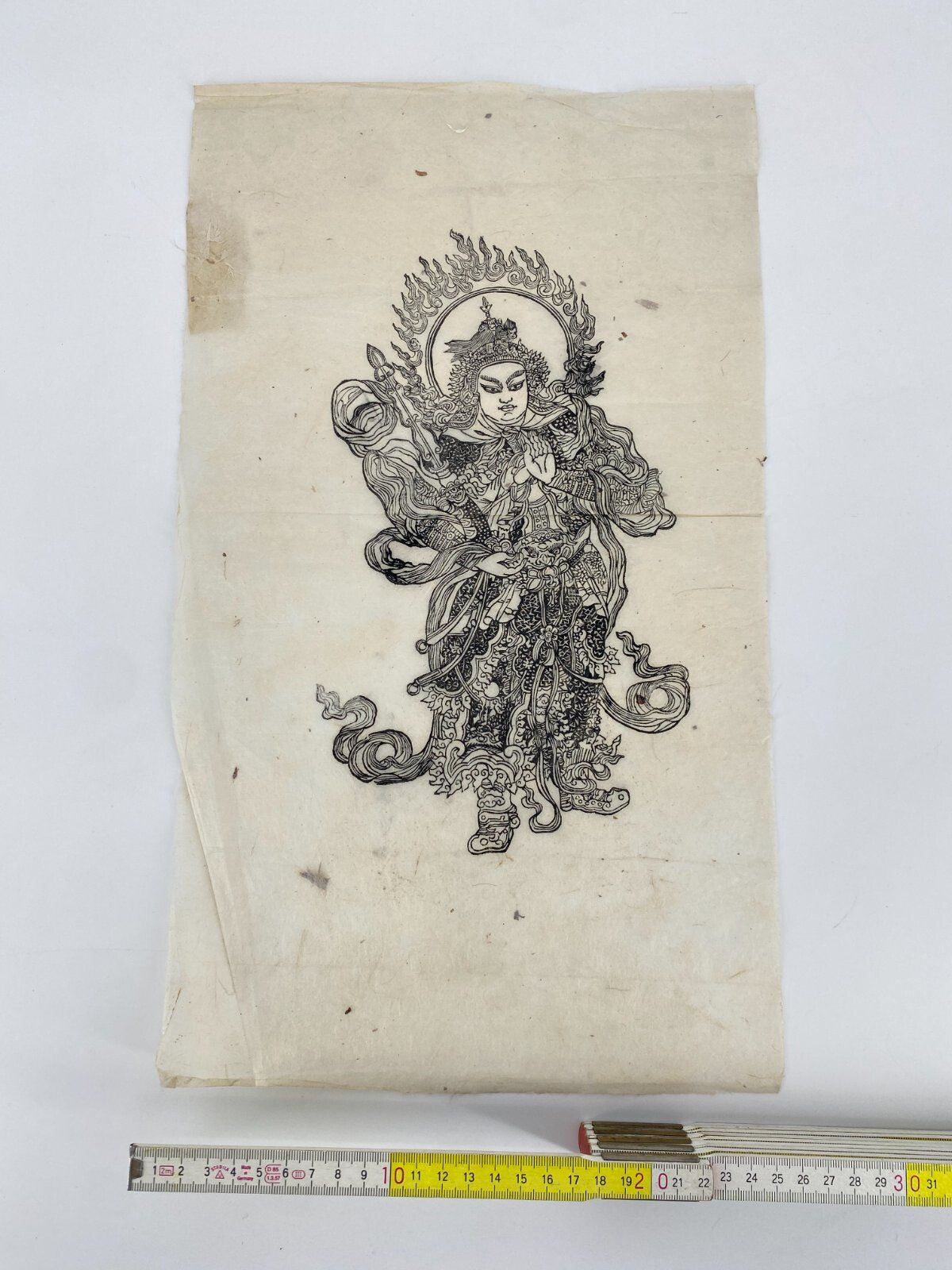 * HOLZSCHNITT BUDDHA BISHAMON GOTTHEIT DRUCK GRAFIK ASIEN