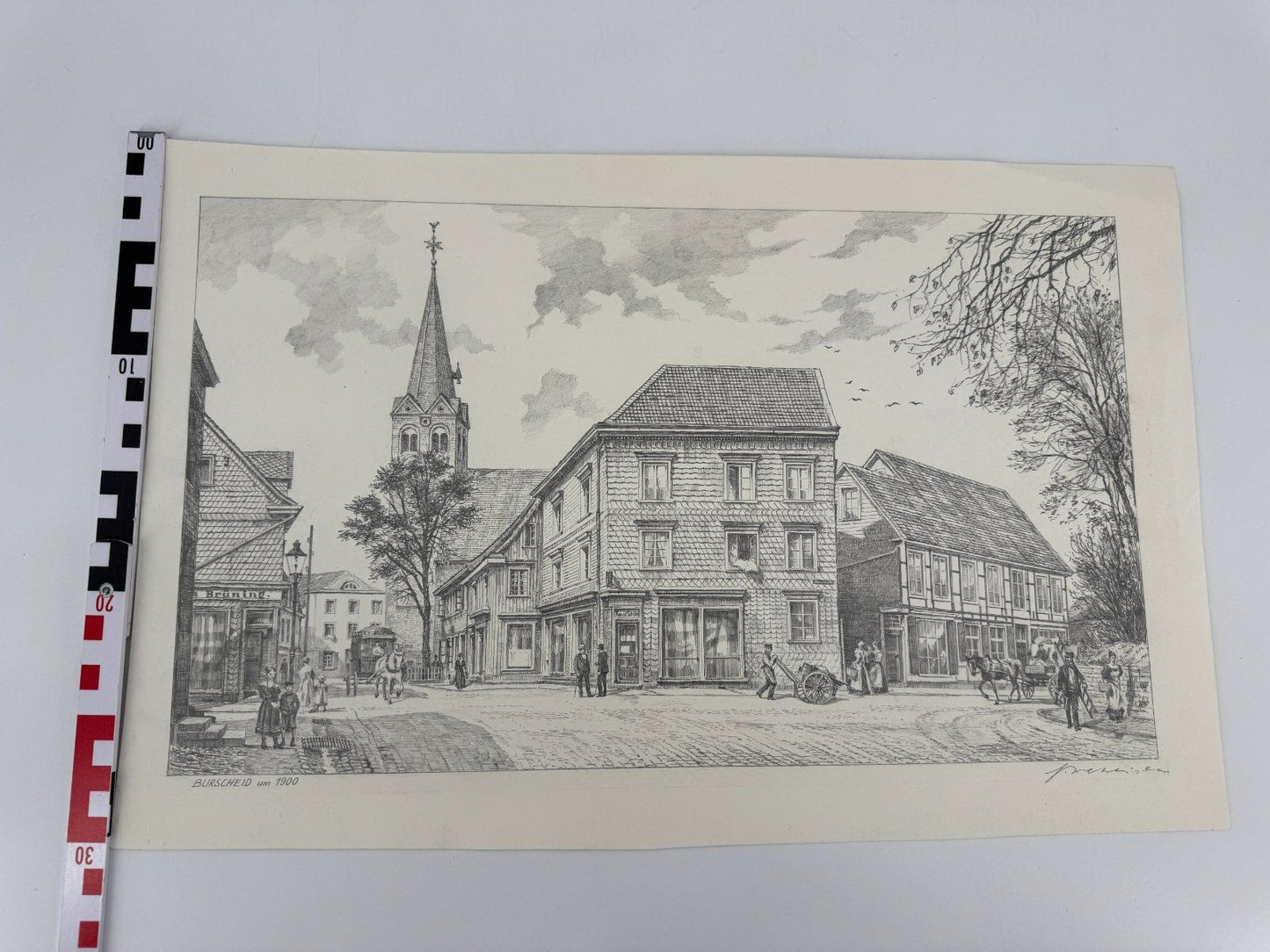 * HEINZ WEHLISCH ZEICHNUNG BURSCHEID UM 1900 ANSICHT SIGNIERT