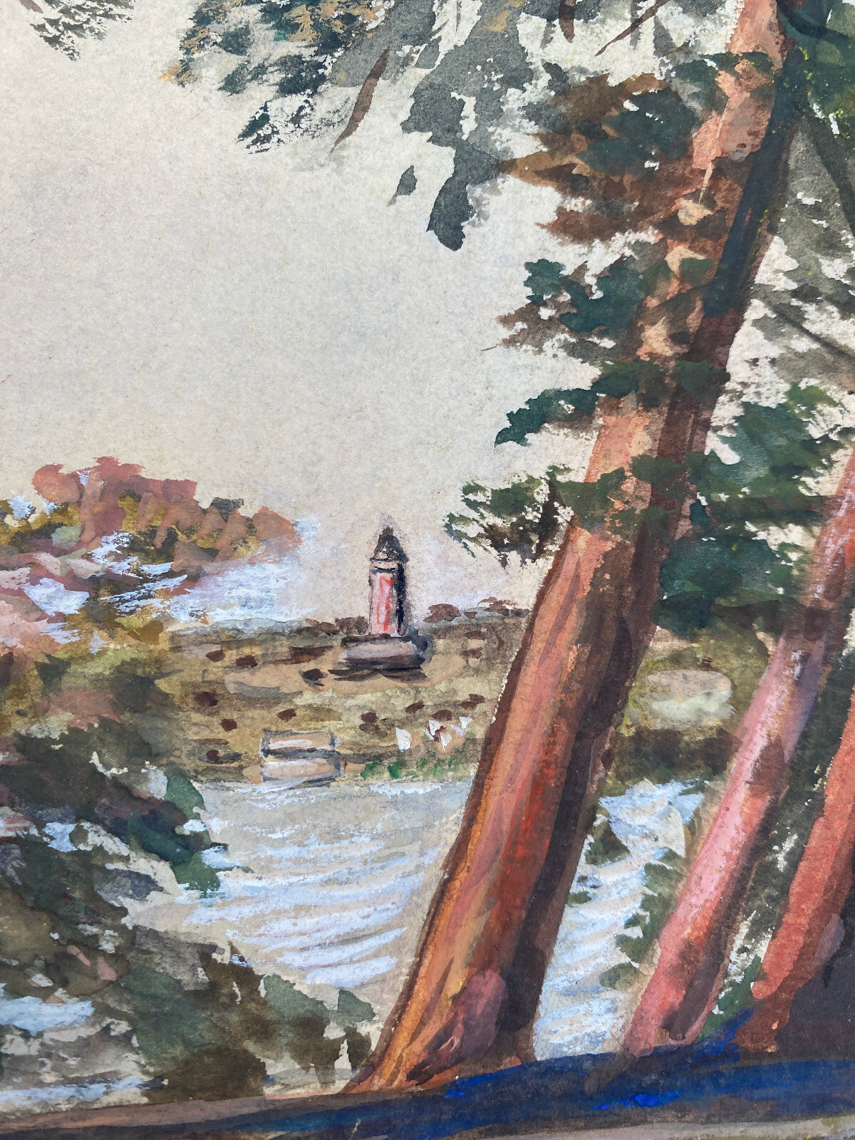 * AQUARELL OTTO ZIESKE 1902-1985 GRUNEWALDTURM HAVEL LANDSCHAFT KIEFERN UFER