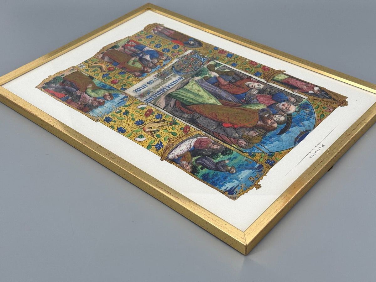 *2x KUNSTDRUCK BIBEL SCHÖPFUNG WELT GOLDFARBIG EVANGELIUM MATTHÄU
