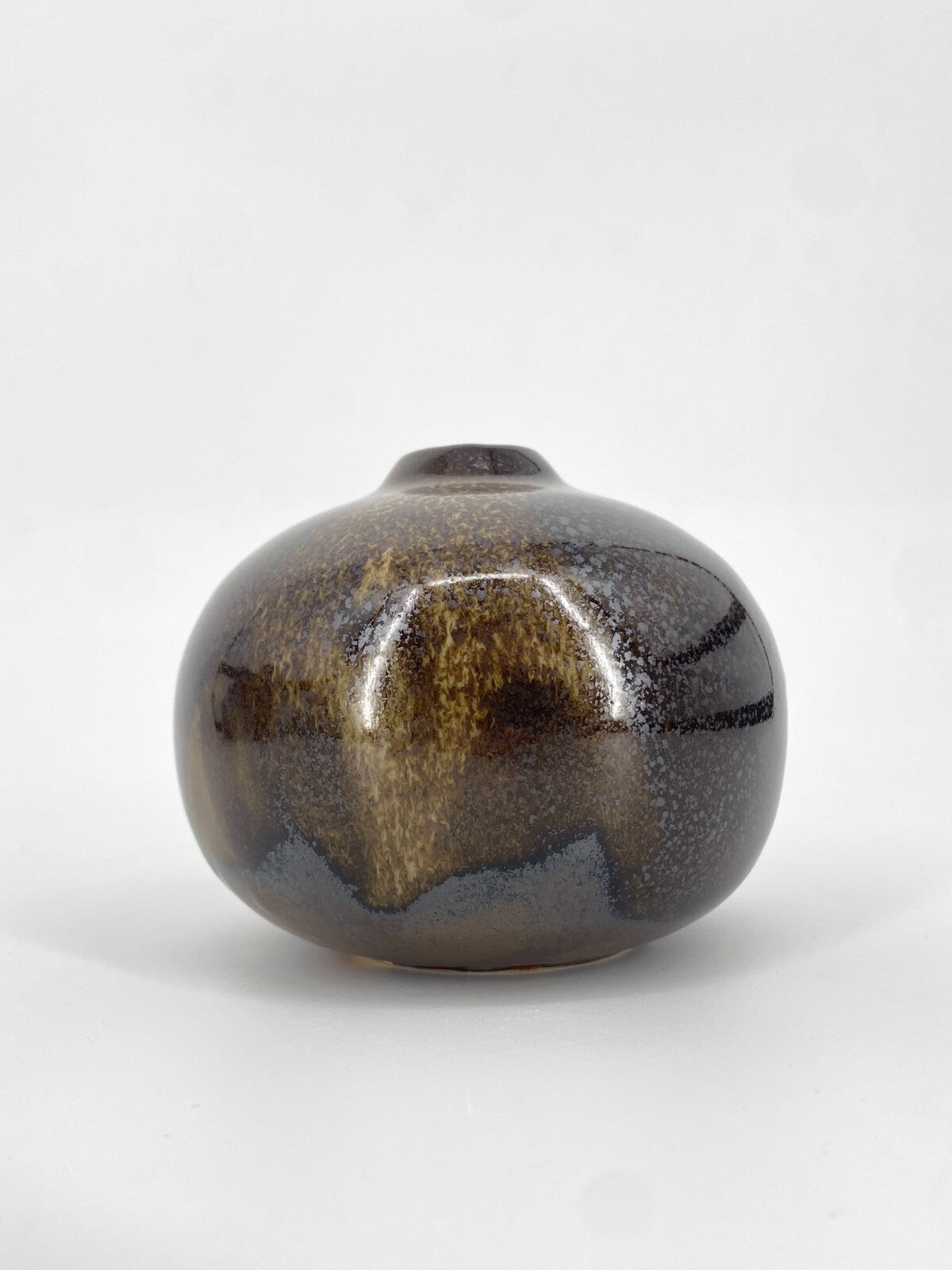 * STUDIO KERAMIK KLEINE BAUCHIGE KUGEL VASE BRAUN GLÄNZEND VINTAGE