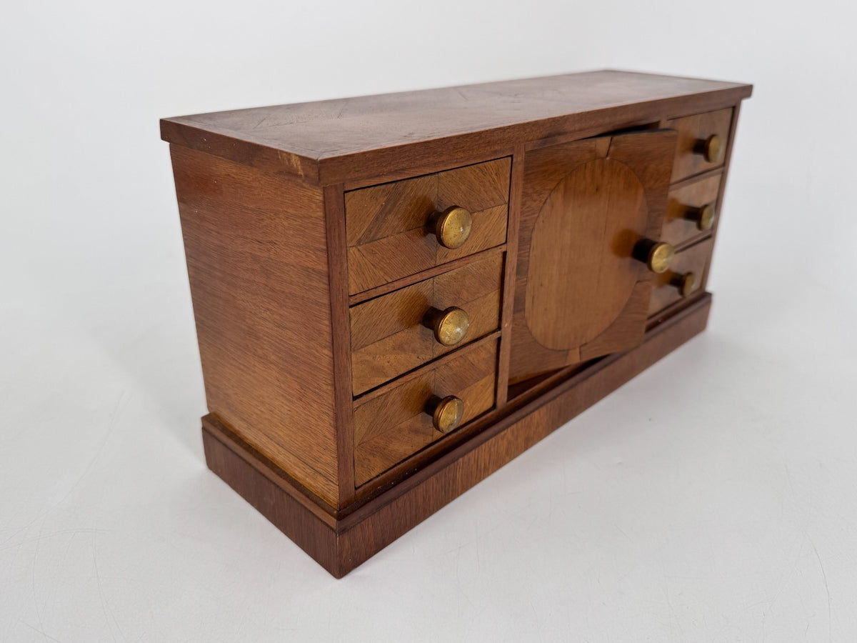 * SCHMUCK SCHRÄNKCHEN SCHATULLE BOX HOLZ ANTIK TEAK FURNIER VINTAGE