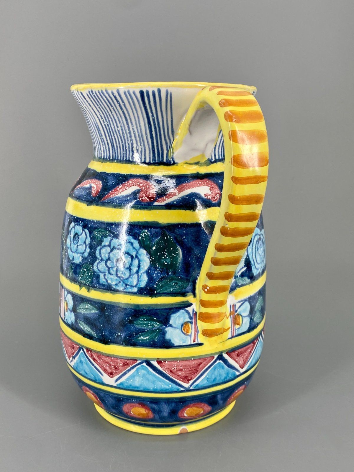 * KRUG KERAMIK HANDBEMALT TÖPFERKUNST VASE KARAFFE BUNT ITALIEN