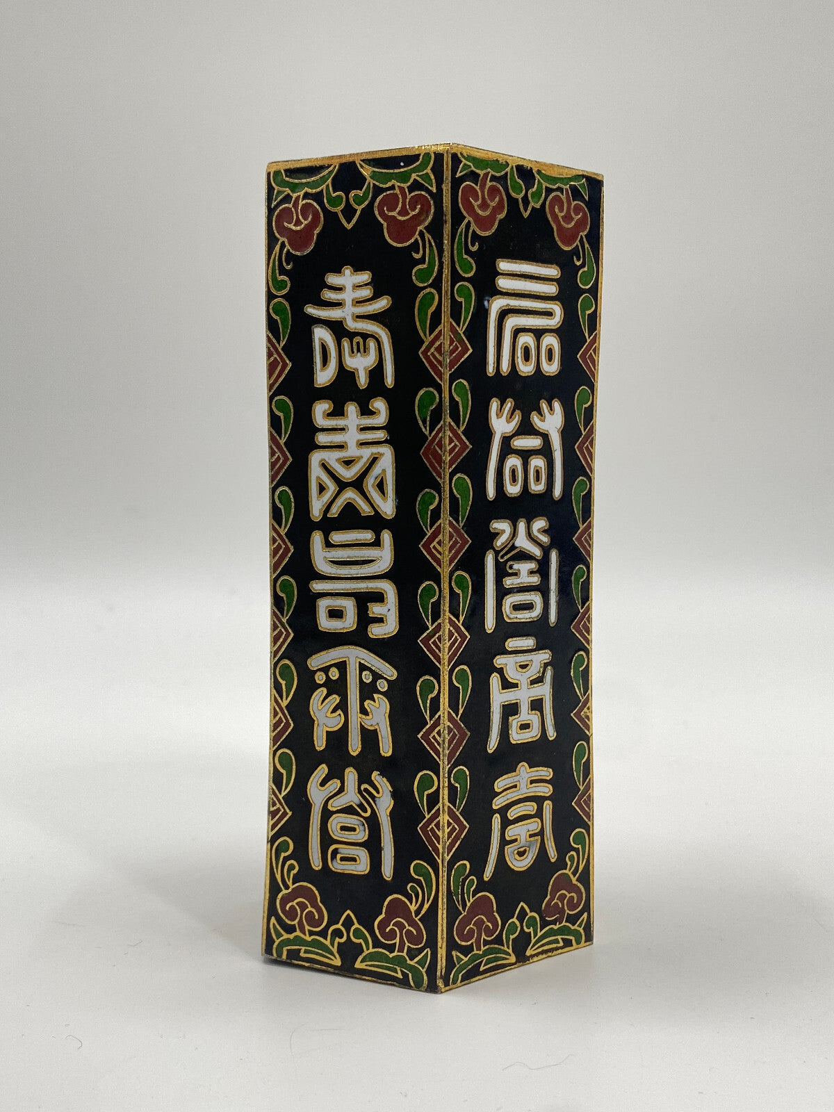 * CHINESISCHE VASE CLOISONNE EMAILLE CHINA ACHTECKIG HEXAGON SCHWARZ BLUME