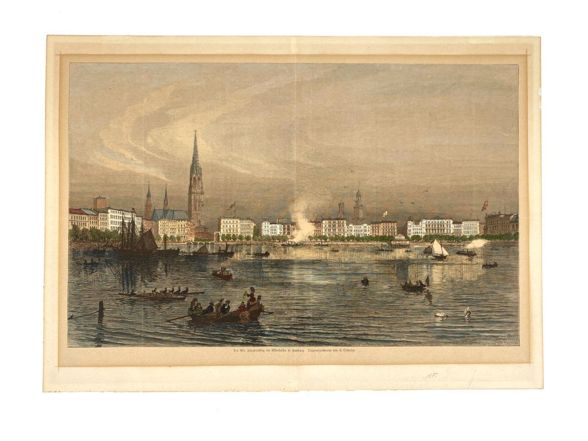 *GRAFIK DER ALTE JUNGFERNSTIEG DRUCK HAMBURG C. OESTERLEY 1875