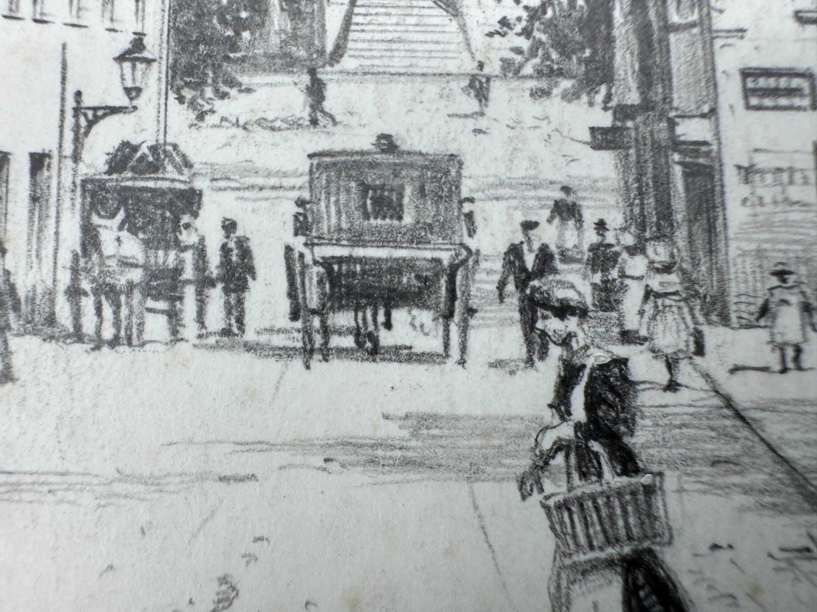 * HEINZ WEHLISCH ZEICHNUNG AUE MARKTPLATZ RATHAUS 1900 ANSICHT SIGNIERT