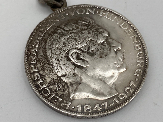 * SILBER MÜNZE REICHSPRÄSIDENT VON HINDENBURG 1927 GEDENKMEDAILLE 900er + KARABI
