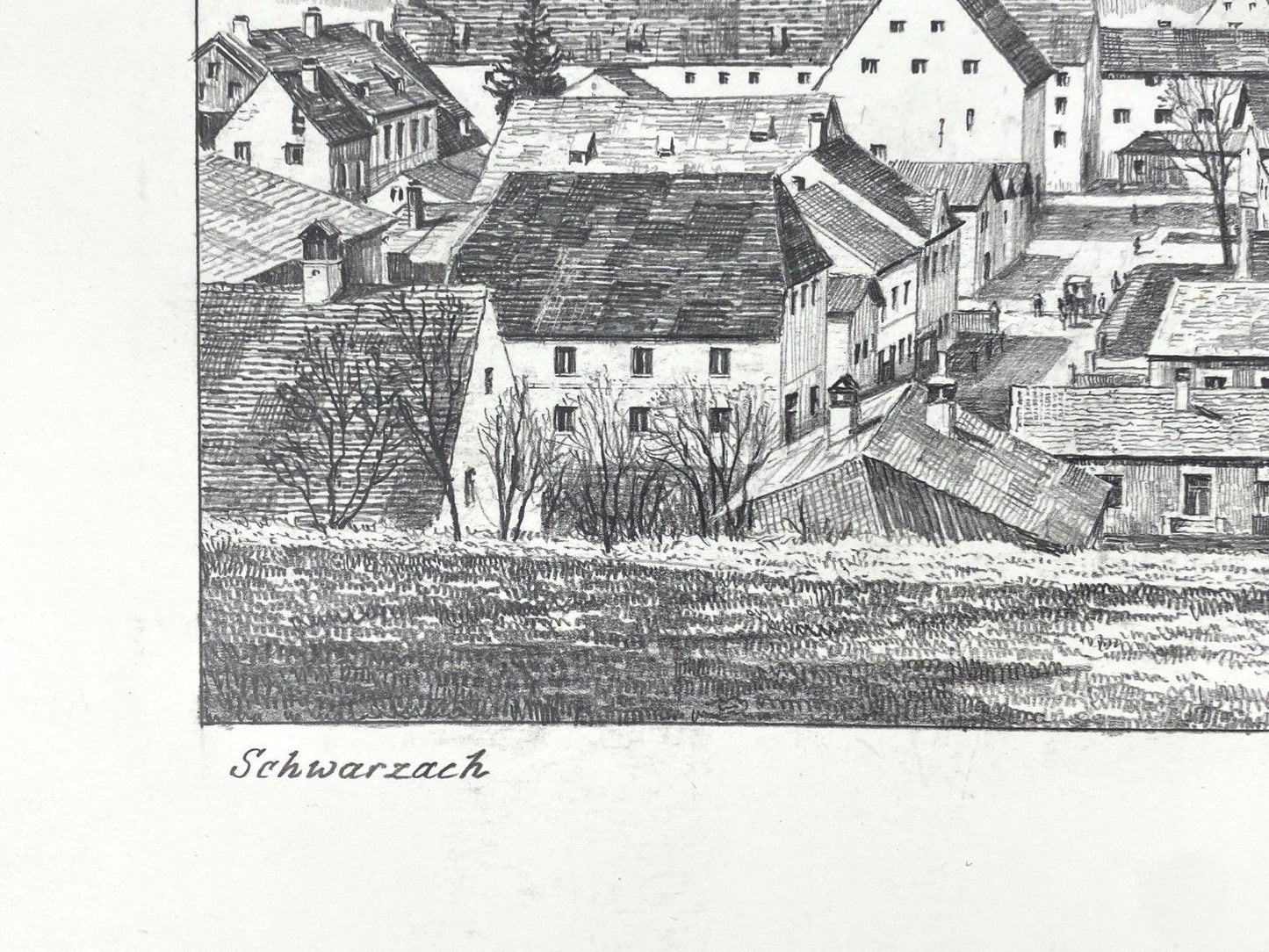 * HEINZ WEHLISCH ZEICHNUNG SCHWARZACH STRAUBING ANSICHT SIGNIERT