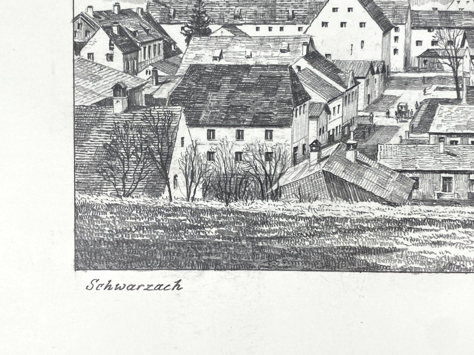 * HEINZ WEHLISCH ZEICHNUNG SCHWARZACH STRAUBING ANSICHT SIGNIERT