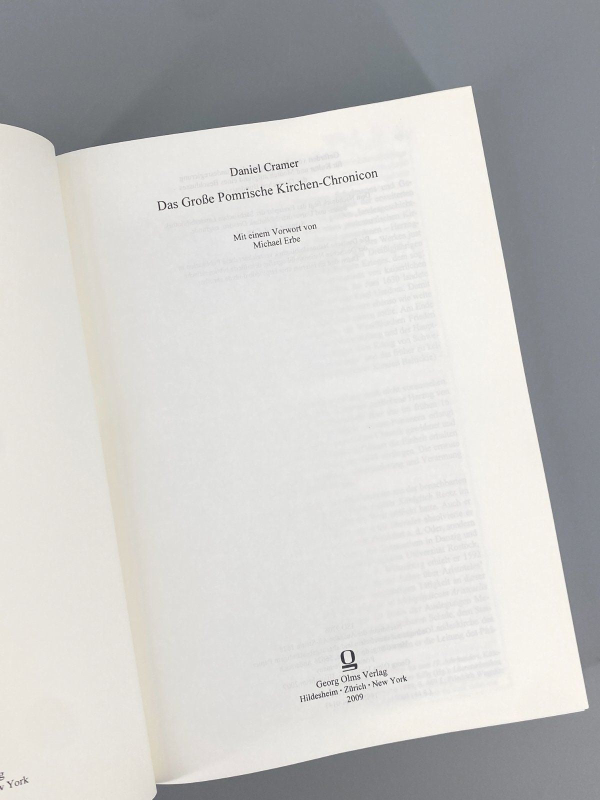 *BUCH DANIEL CRAMER GROßE POMRISCHE KIRCHEN-CHRONICON GEORG OLMS